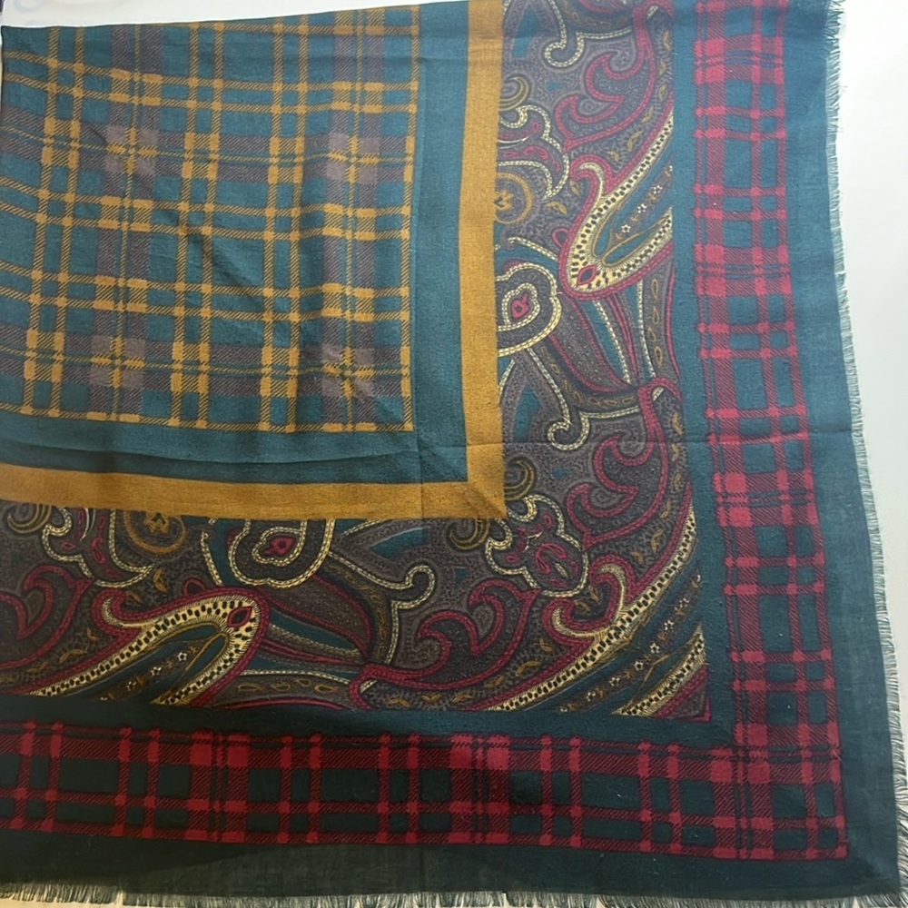 Vintage plaid and paisley square scarf